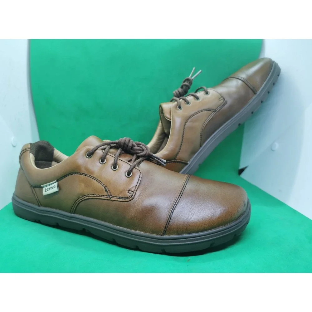 Lems Nine2Five Shoes Mens Size 12.5/ 46 EU Brown Leather Oxford Dress Zero-Drop